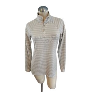 Eddie Bauer Size M 1/4 Zip Pullover Base Layer Gray White Striped Thumb Holes